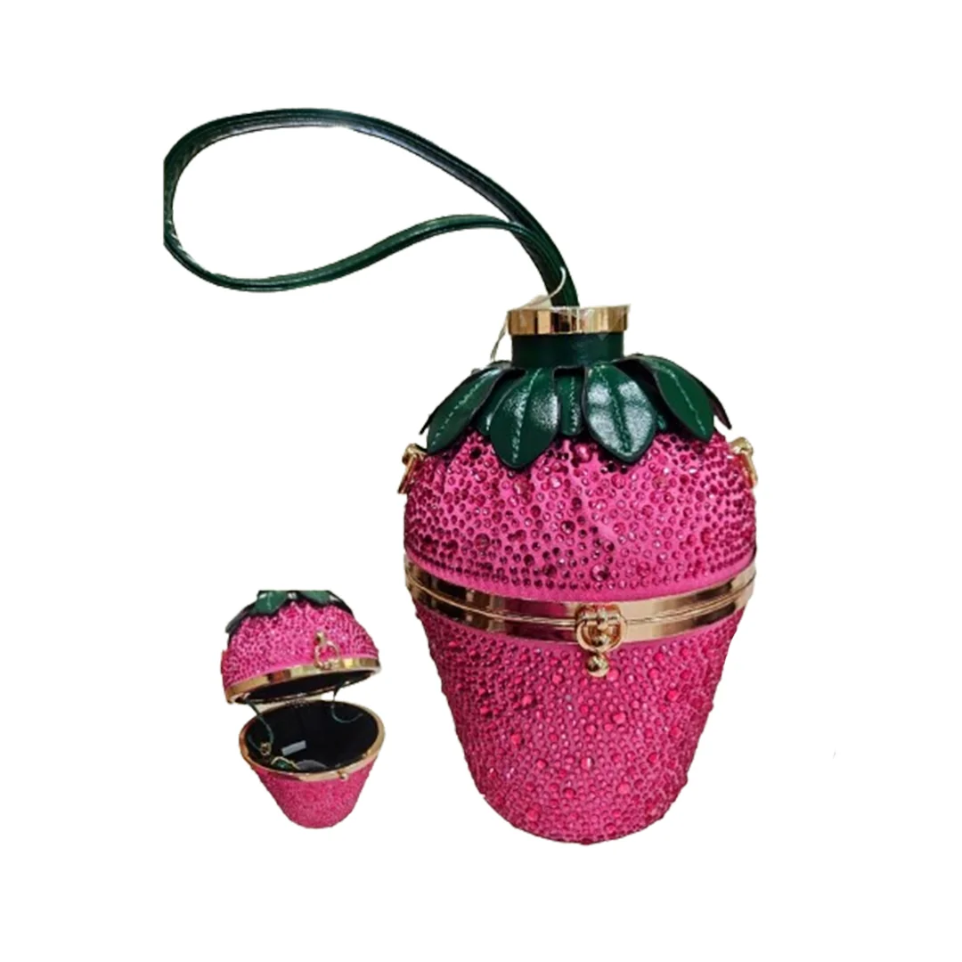 Handbag, Shoulder Bag & Clutch For Evening Party, with Rhinestone Studded Strawberry-Shaped